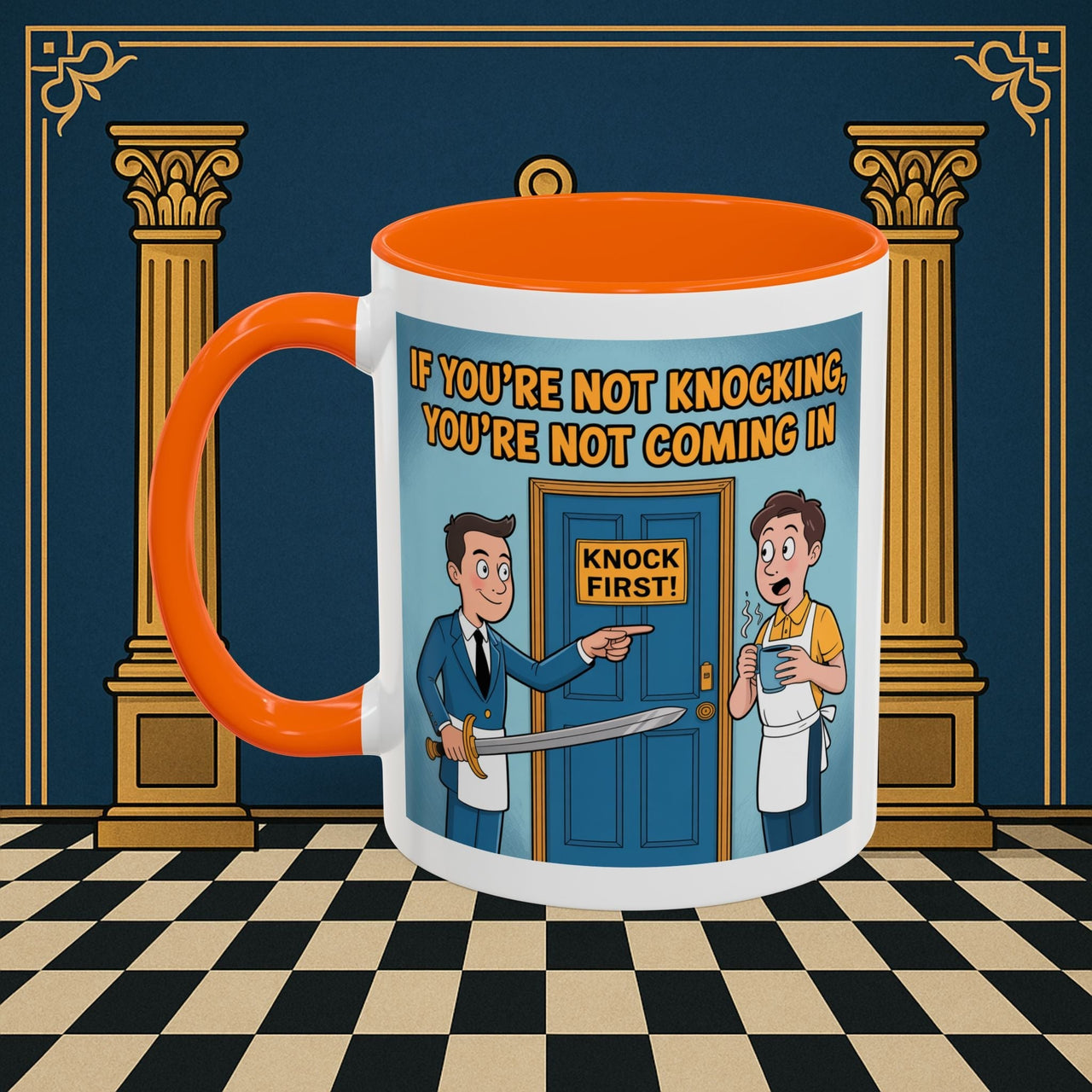 Premium Ready to Go Freemason Design | Accent Coloured 11oz Mug | Knock or Else | Inner Guard - Masonic Mugs