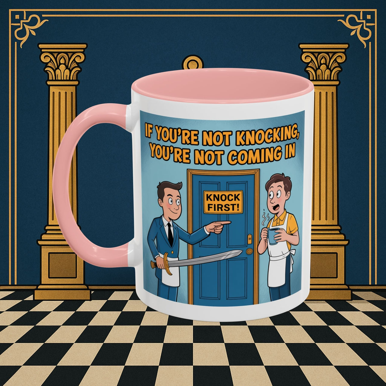 Premium Ready to Go Freemason Design | Accent Coloured 11oz Mug | Knock or Else | Inner Guard - Masonic Mugs