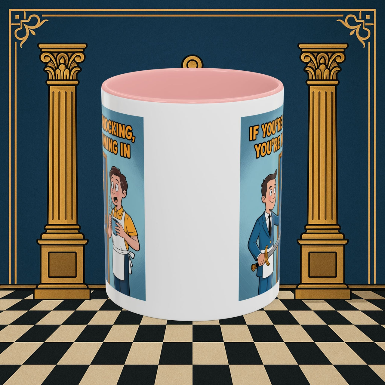Premium Ready to Go Freemason Design | Accent Coloured 11oz Mug | Knock or Else | Inner Guard - Masonic Mugs