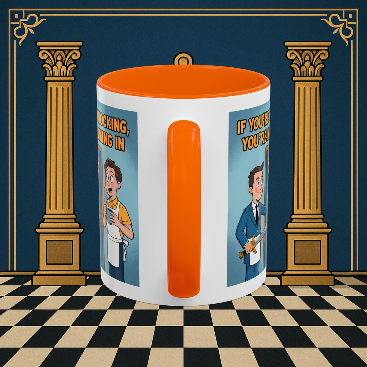 Premium Ready to Go Freemason Design | Accent Coloured 11oz Mug | Knock or Else | Inner Guard - Masonic Mugs