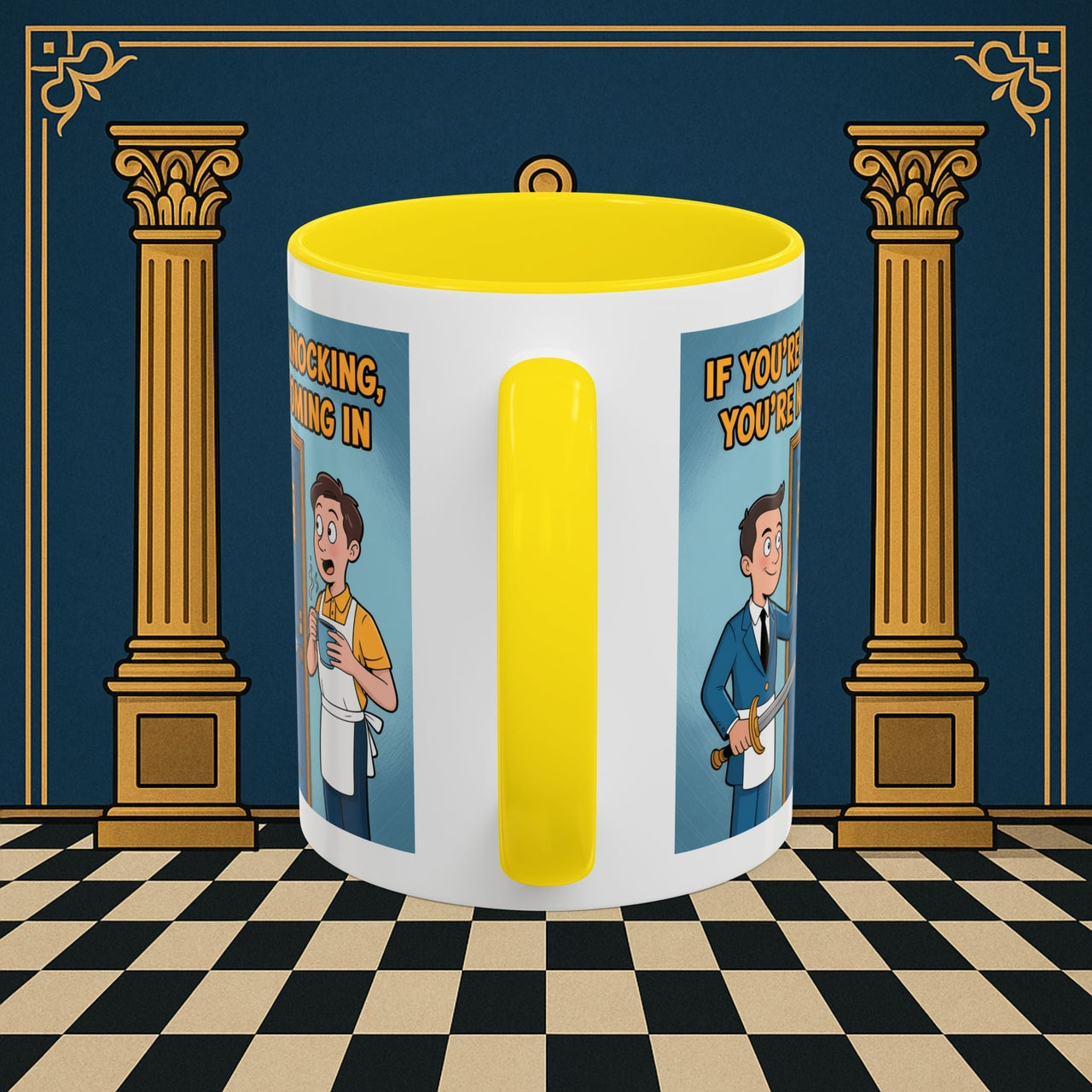 Premium Ready to Go Freemason Design | Accent Coloured 11oz Mug | Knock or Else | Inner Guard - Masonic Mugs