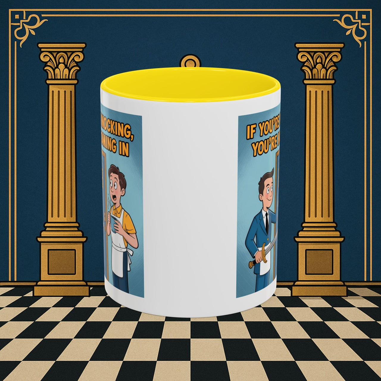 Premium Ready to Go Freemason Design | Accent Coloured 11oz Mug | Knock or Else | Inner Guard - Masonic Mugs