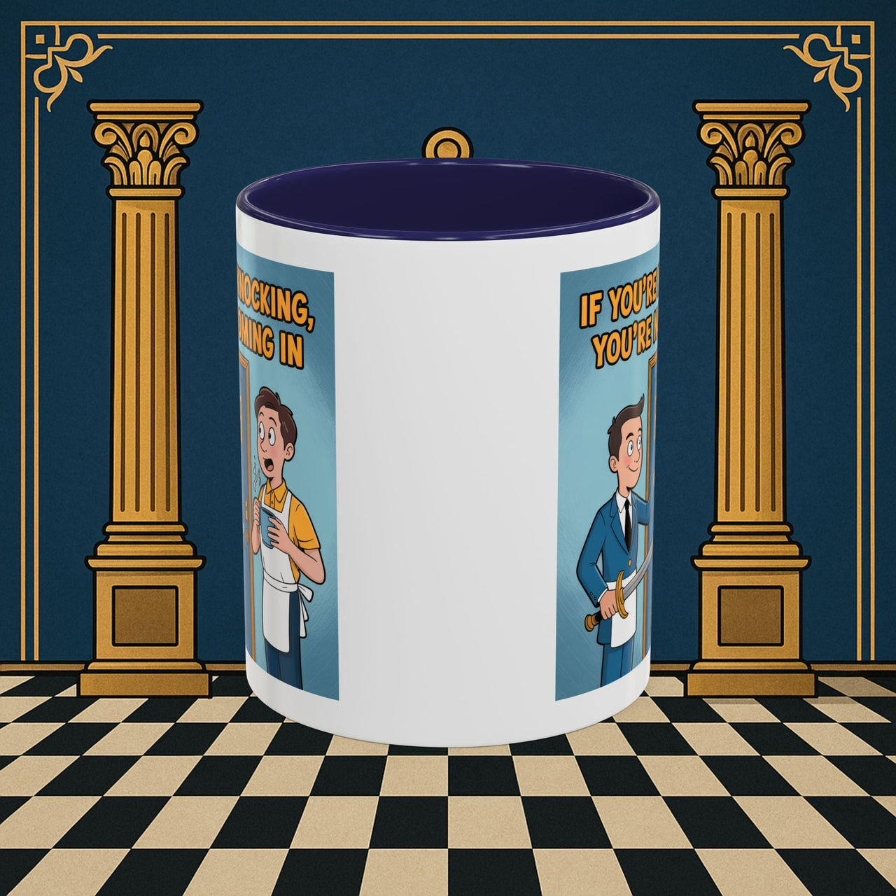 Premium Ready to Go Freemason Design | Accent Coloured 11oz Mug | Knock or Else | Inner Guard - Masonic Mugs