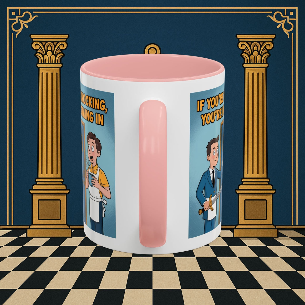 Premium Ready to Go Freemason Design | Accent Coloured 11oz Mug | Knock or Else | Inner Guard - Masonic Mugs