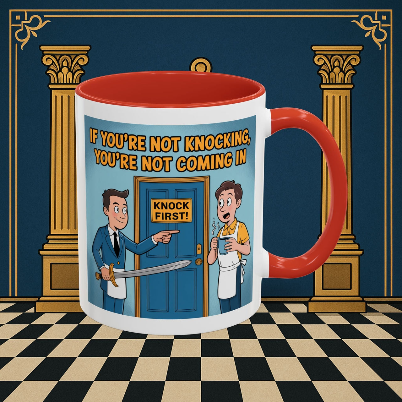 Premium Ready to Go Freemason Design | Accent Coloured 11oz Mug | Knock or Else | Inner Guard - Masonic Mugs
