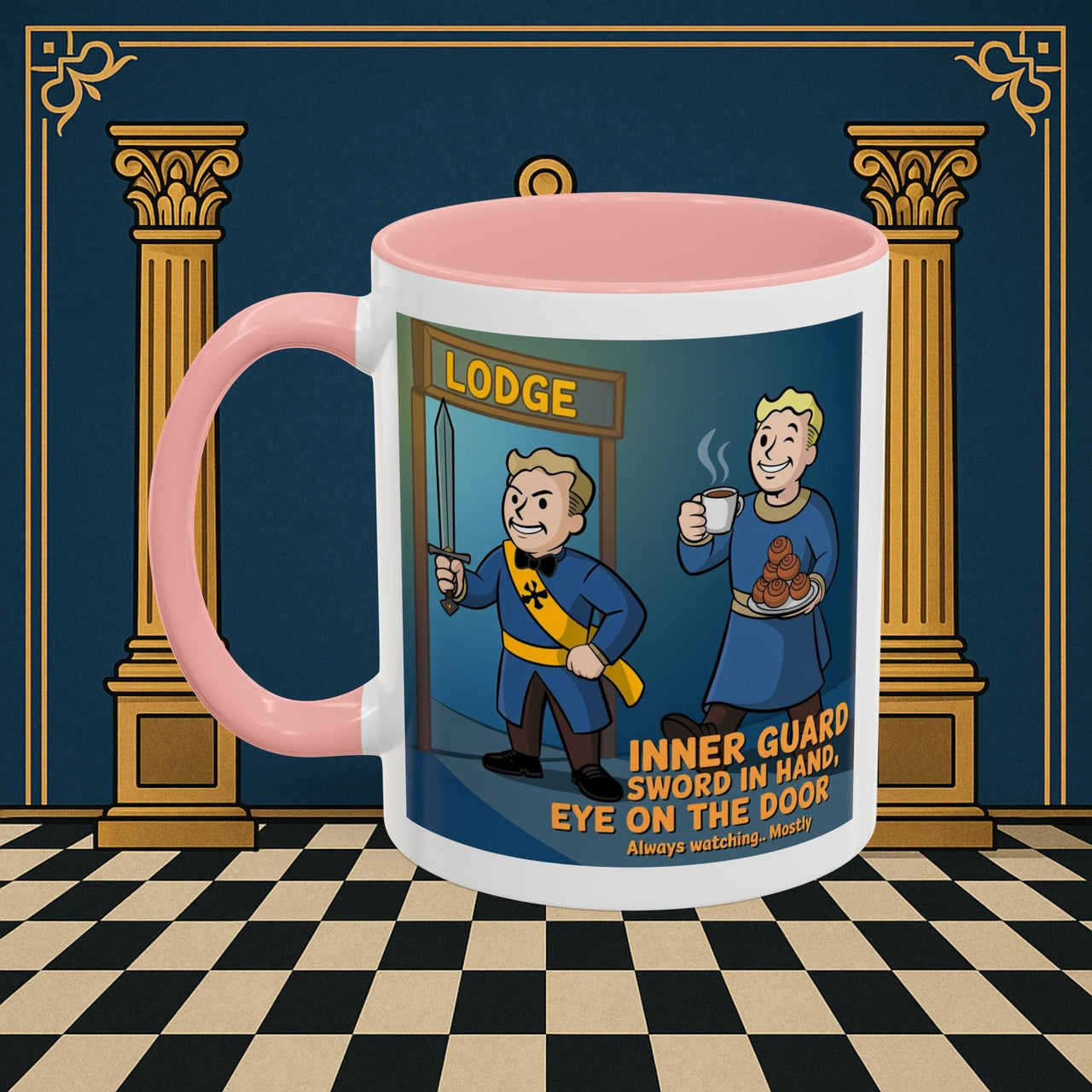 Premium Ready to Go Freemason Design | Accent Coloured 11oz Mug | Lodge Security | Inner Guard - Masonic Mugs