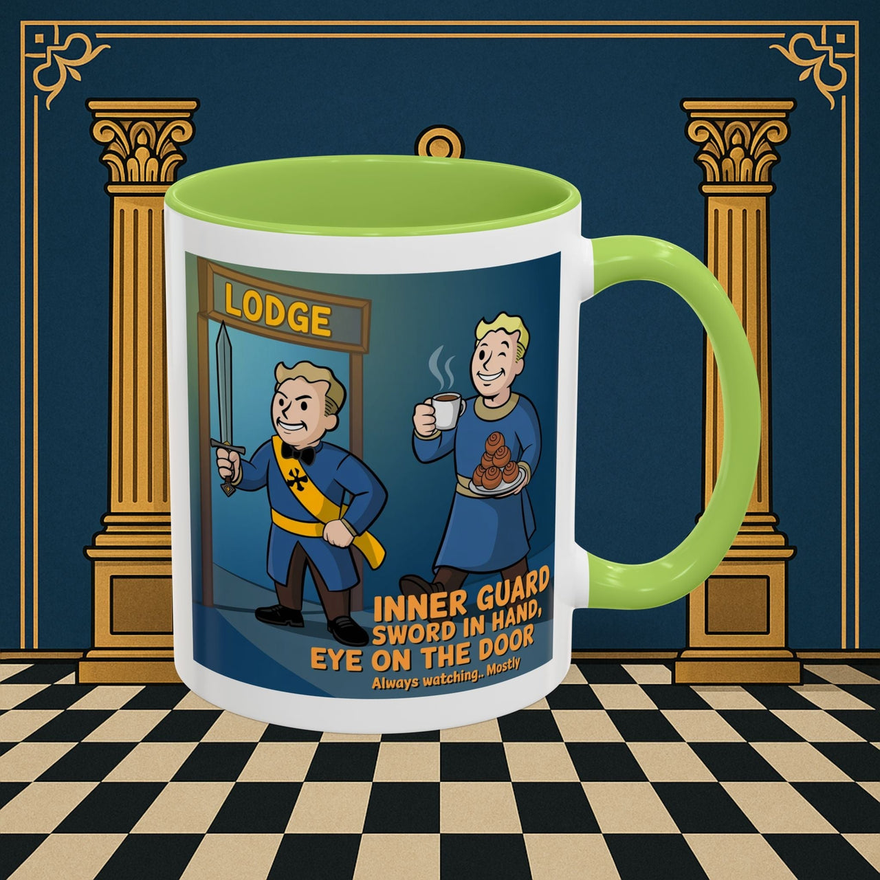 Premium Ready to Go Freemason Design | Accent Coloured 11oz Mug | Lodge Security | Inner Guard - Masonic Mugs
