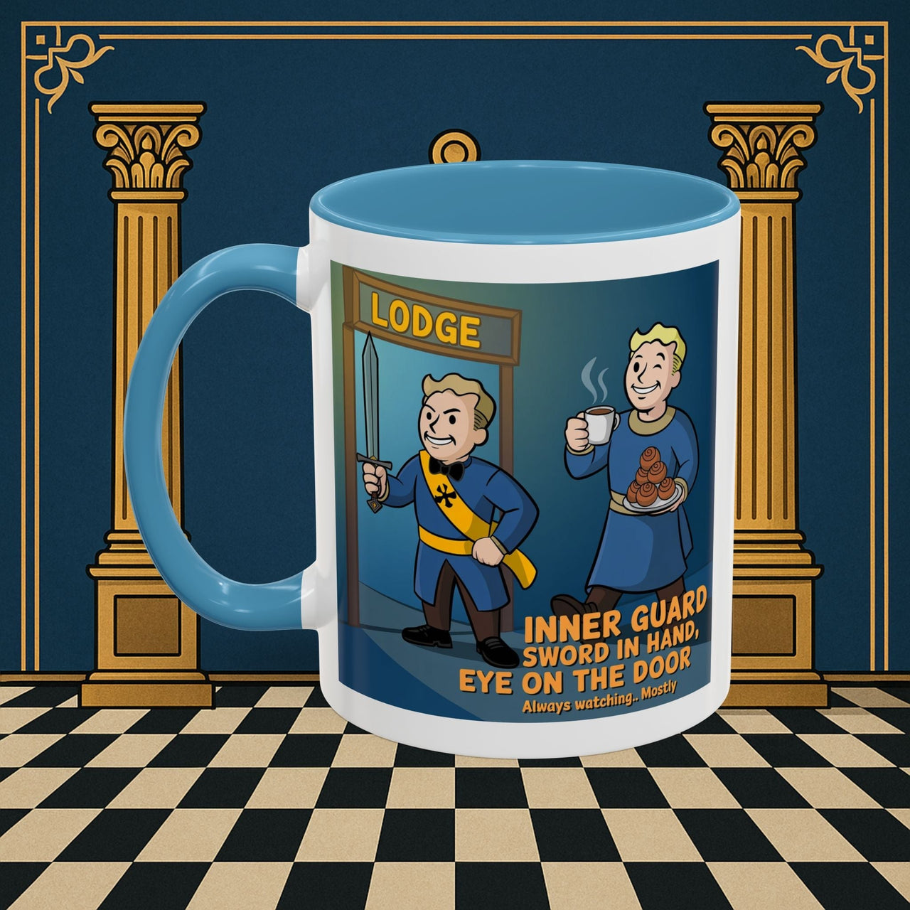 Premium Ready to Go Freemason Design | Accent Coloured 11oz Mug | Lodge Security | Inner Guard - Masonic Mugs