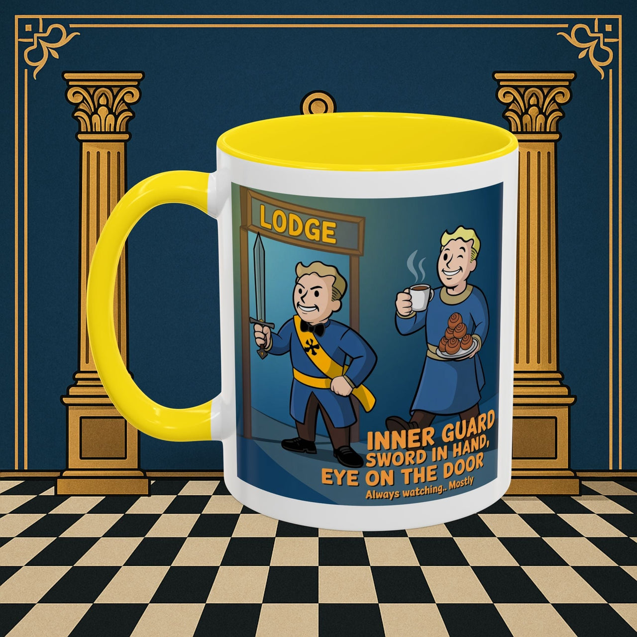 Premium Ready to Go Freemason Design | Accent Coloured 11oz Mug | Lodge Security | Inner Guard - Masonic Mugs