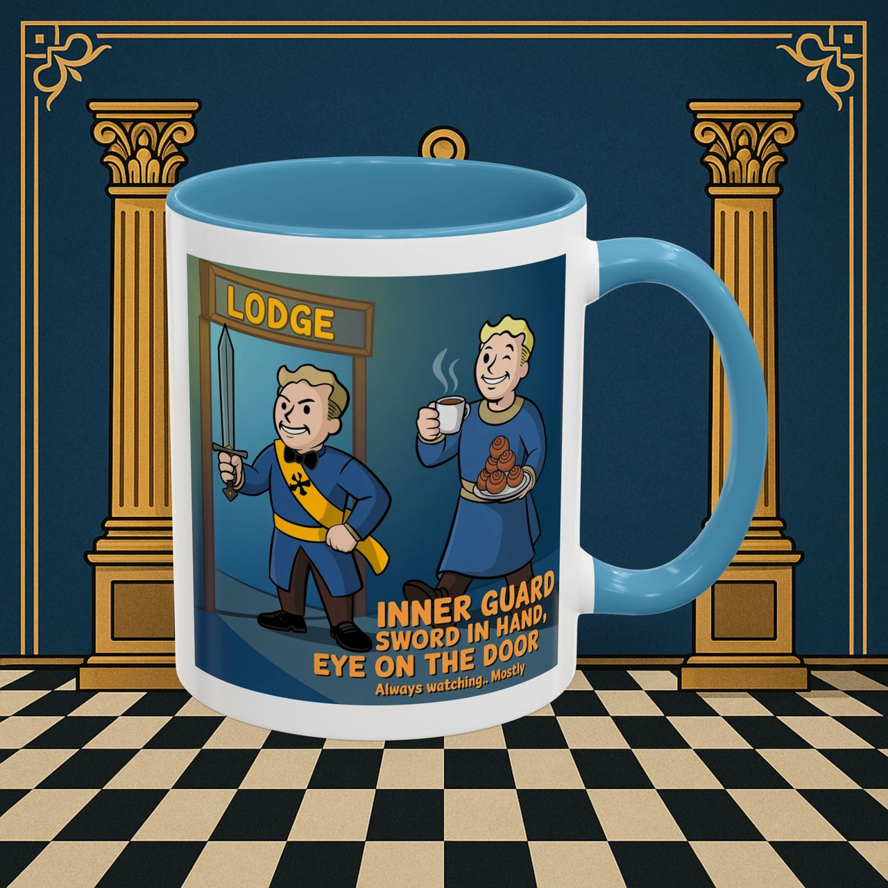 Premium Ready to Go Freemason Design | Accent Coloured 11oz Mug | Lodge Security | Inner Guard - Masonic Mugs