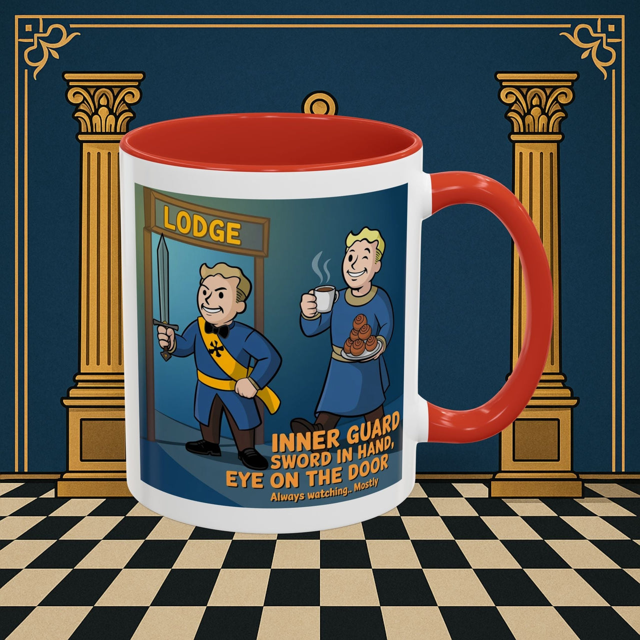 Premium Ready to Go Freemason Design | Accent Coloured 11oz Mug | Lodge Security | Inner Guard - Masonic Mugs