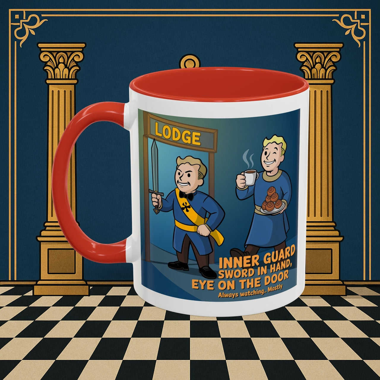 Premium Ready to Go Freemason Design | Accent Coloured 11oz Mug | Lodge Security | Inner Guard - Masonic Mugs