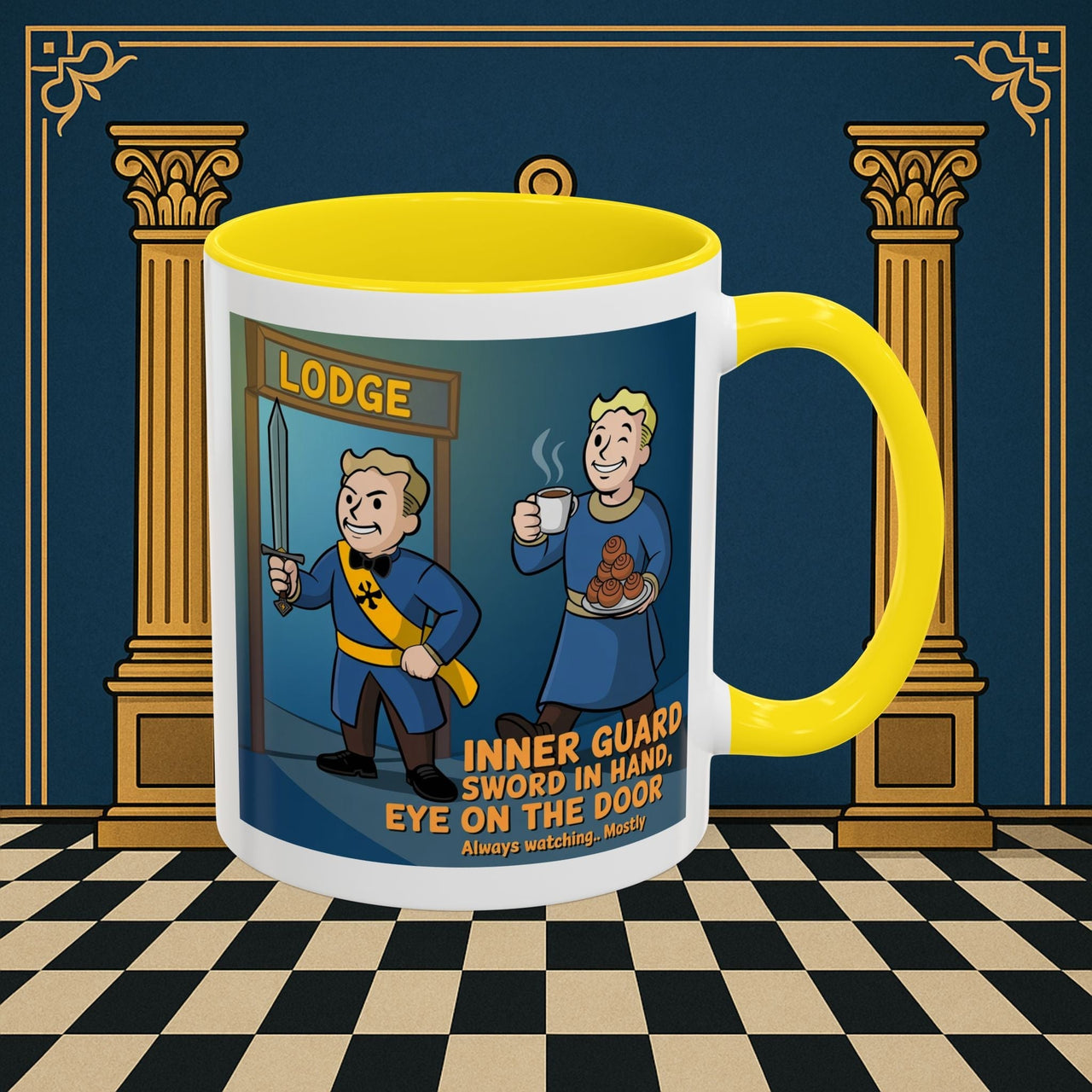 Premium Ready to Go Freemason Design | Accent Coloured 11oz Mug | Lodge Security | Inner Guard - Masonic Mugs