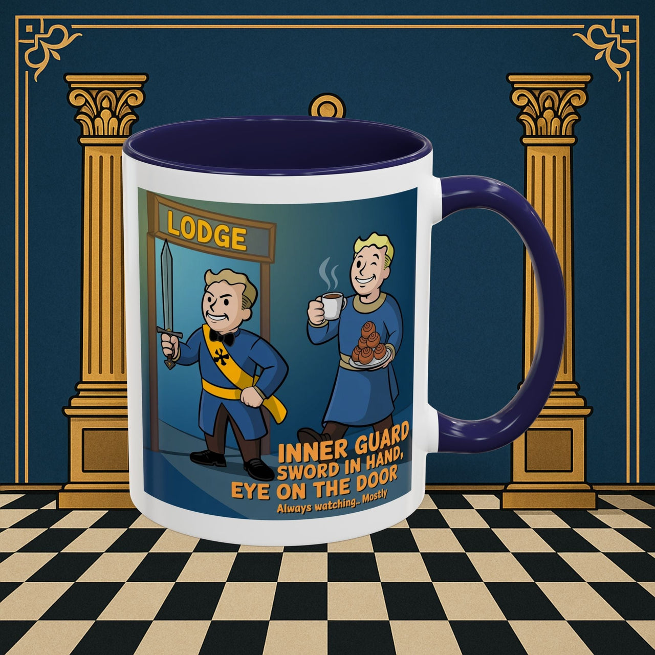 Premium Ready to Go Freemason Design | Accent Coloured 11oz Mug | Lodge Security | Inner Guard - Masonic Mugs