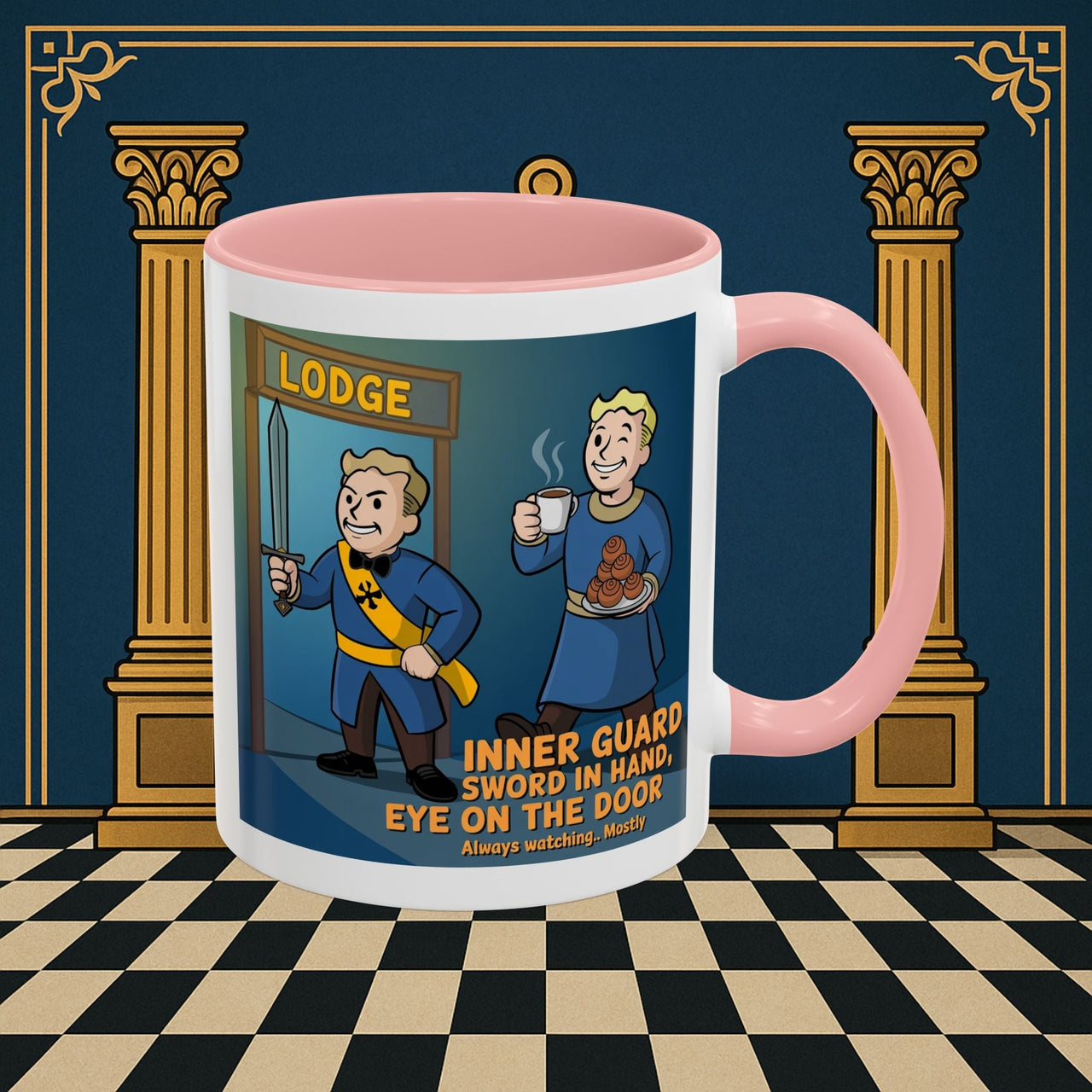 Premium Ready to Go Freemason Design | Accent Coloured 11oz Mug | Lodge Security | Inner Guard - Masonic Mugs