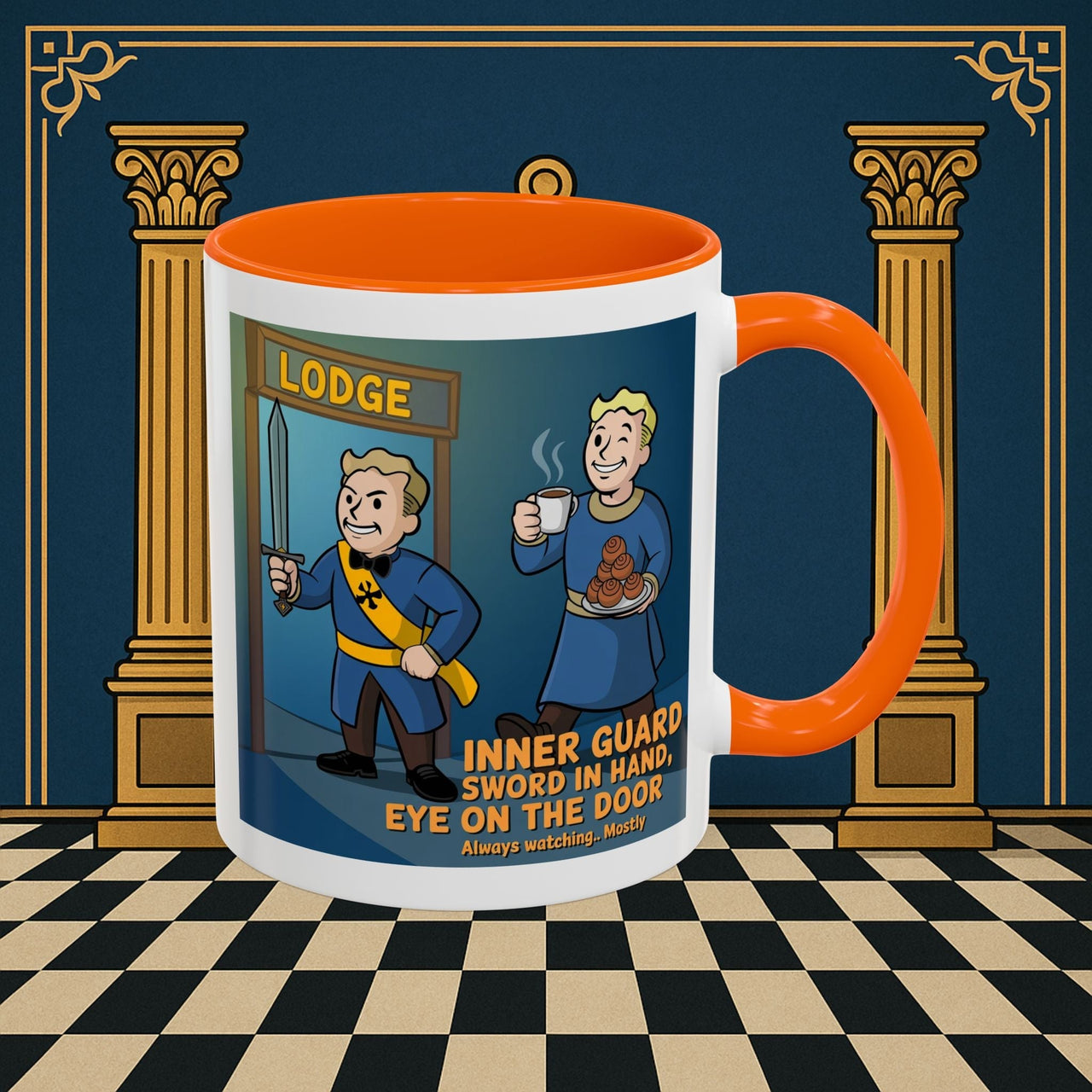 Premium Ready to Go Freemason Design | Accent Coloured 11oz Mug | Lodge Security | Inner Guard - Masonic Mugs