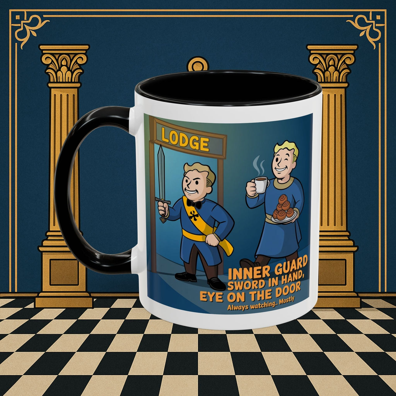 Premium Ready to Go Freemason Design | Accent Coloured 11oz Mug | Lodge Security | Inner Guard - Masonic Mugs
