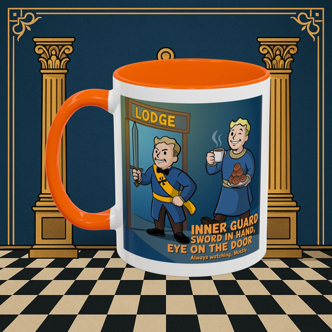 Premium Ready to Go Freemason Design | Accent Coloured 11oz Mug | Lodge Security | Inner Guard - Masonic Mugs