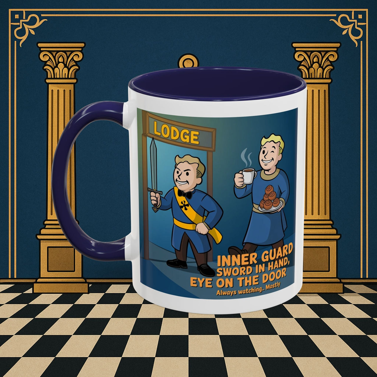 Premium Ready to Go Freemason Design | Accent Coloured 11oz Mug | Lodge Security | Inner Guard - Masonic Mugs