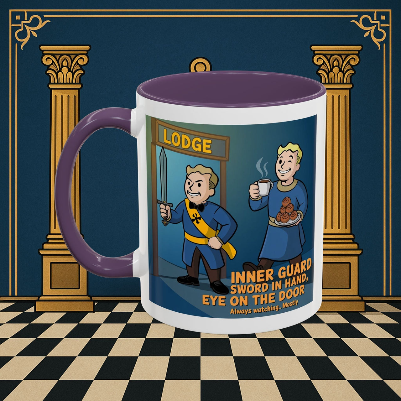 Premium Ready to Go Freemason Design | Accent Coloured 11oz Mug | Lodge Security | Inner Guard - Masonic Mugs