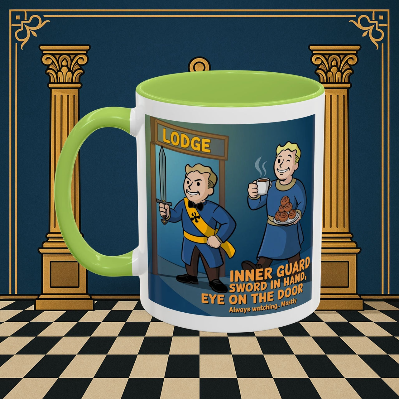 Premium Ready to Go Freemason Design | Accent Coloured 11oz Mug | Lodge Security | Inner Guard - Masonic Mugs