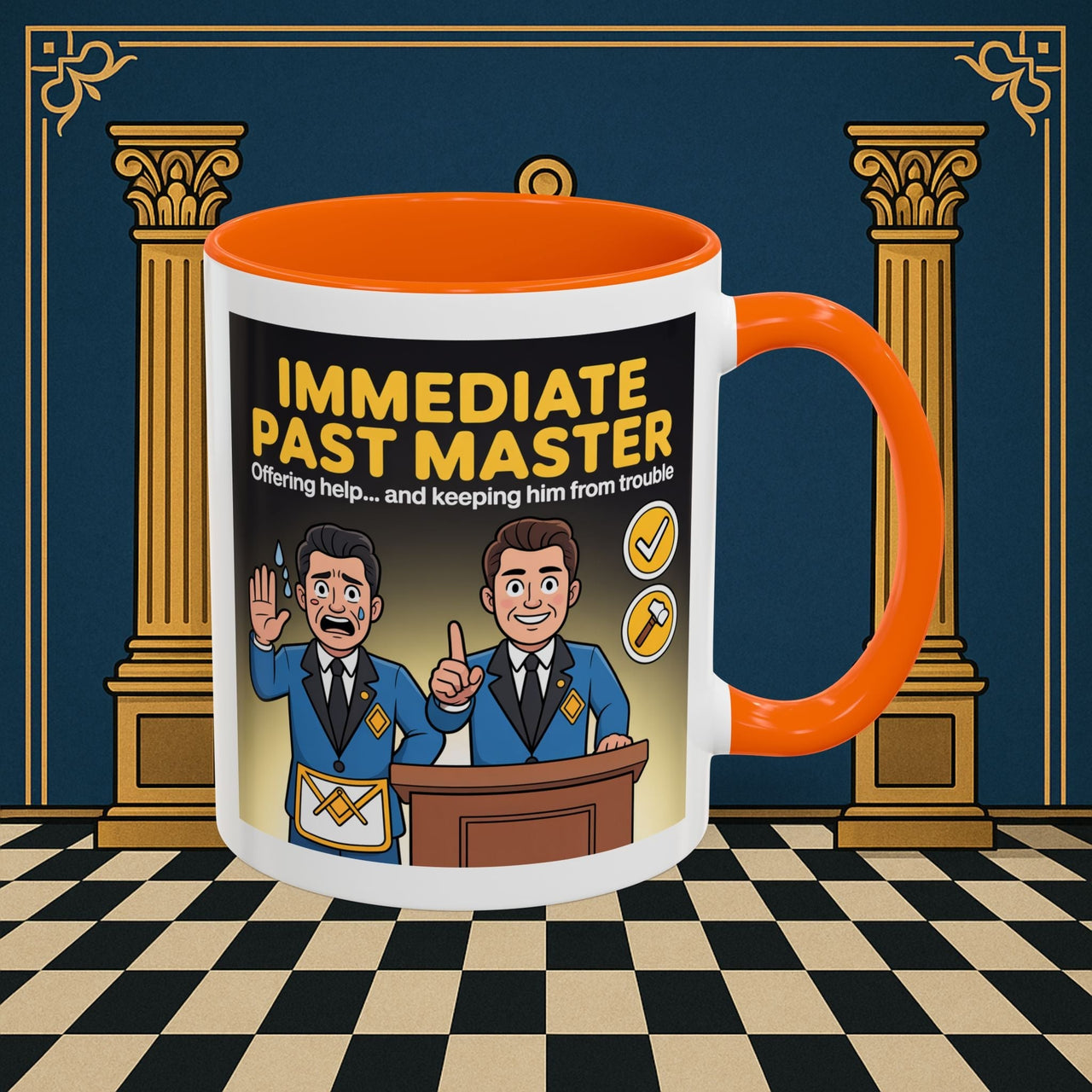 Premium Ready to Go Freemason Design | Accent Coloured 11oz Mug | Masonic Mentorship | Immediate Past Master - Masonic Mugs