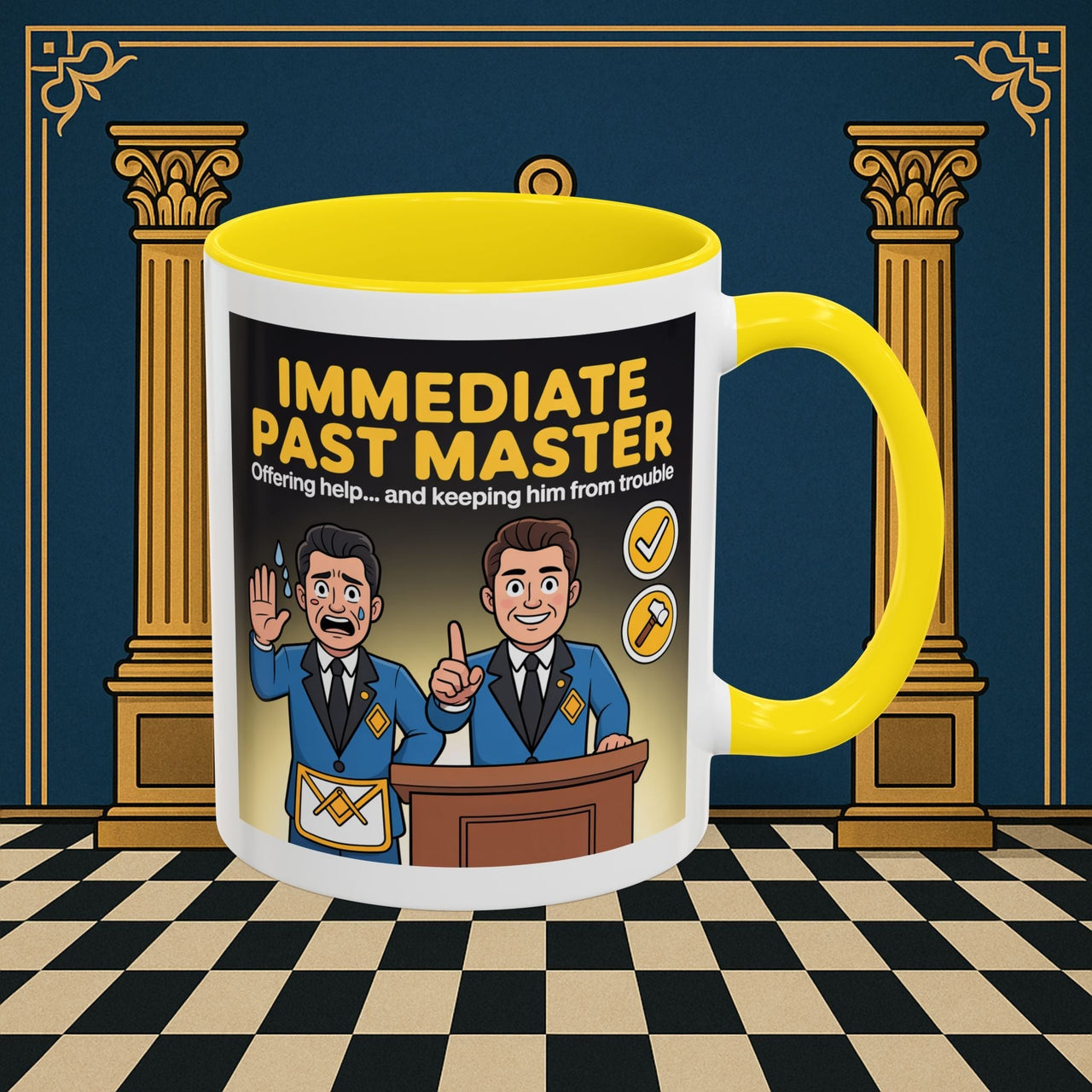 Premium Ready to Go Freemason Design | Accent Coloured 11oz Mug | Masonic Mentorship | Immediate Past Master - Masonic Mugs