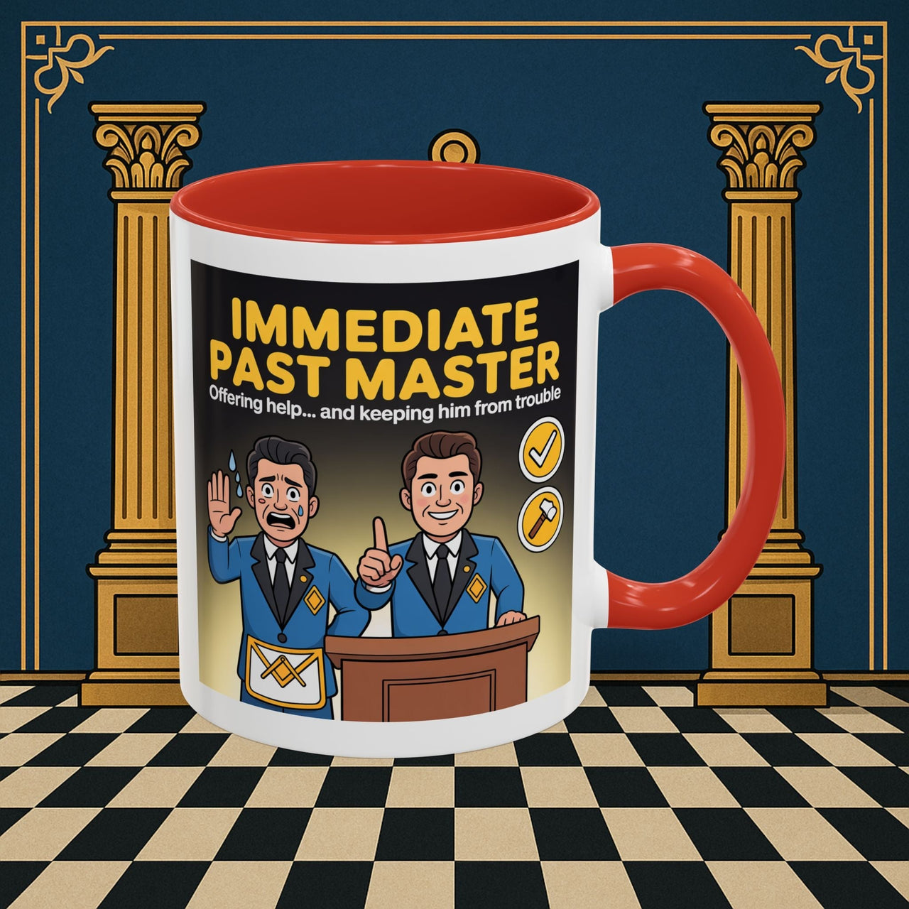 Premium Ready to Go Freemason Design | Accent Coloured 11oz Mug | Masonic Mentorship | Immediate Past Master - Masonic Mugs