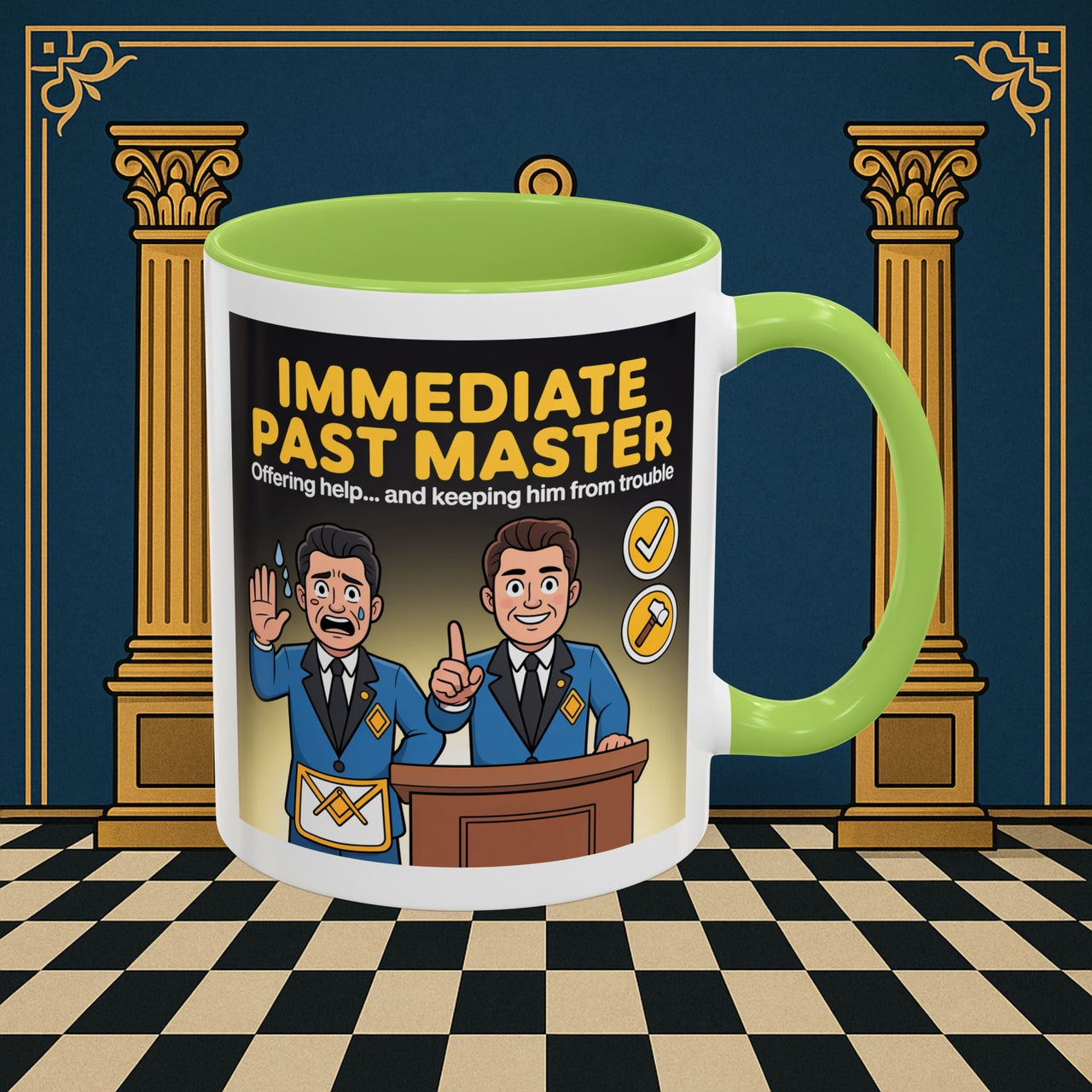 Premium Ready to Go Freemason Design | Accent Coloured 11oz Mug | Masonic Mentorship | Immediate Past Master - Masonic Mugs