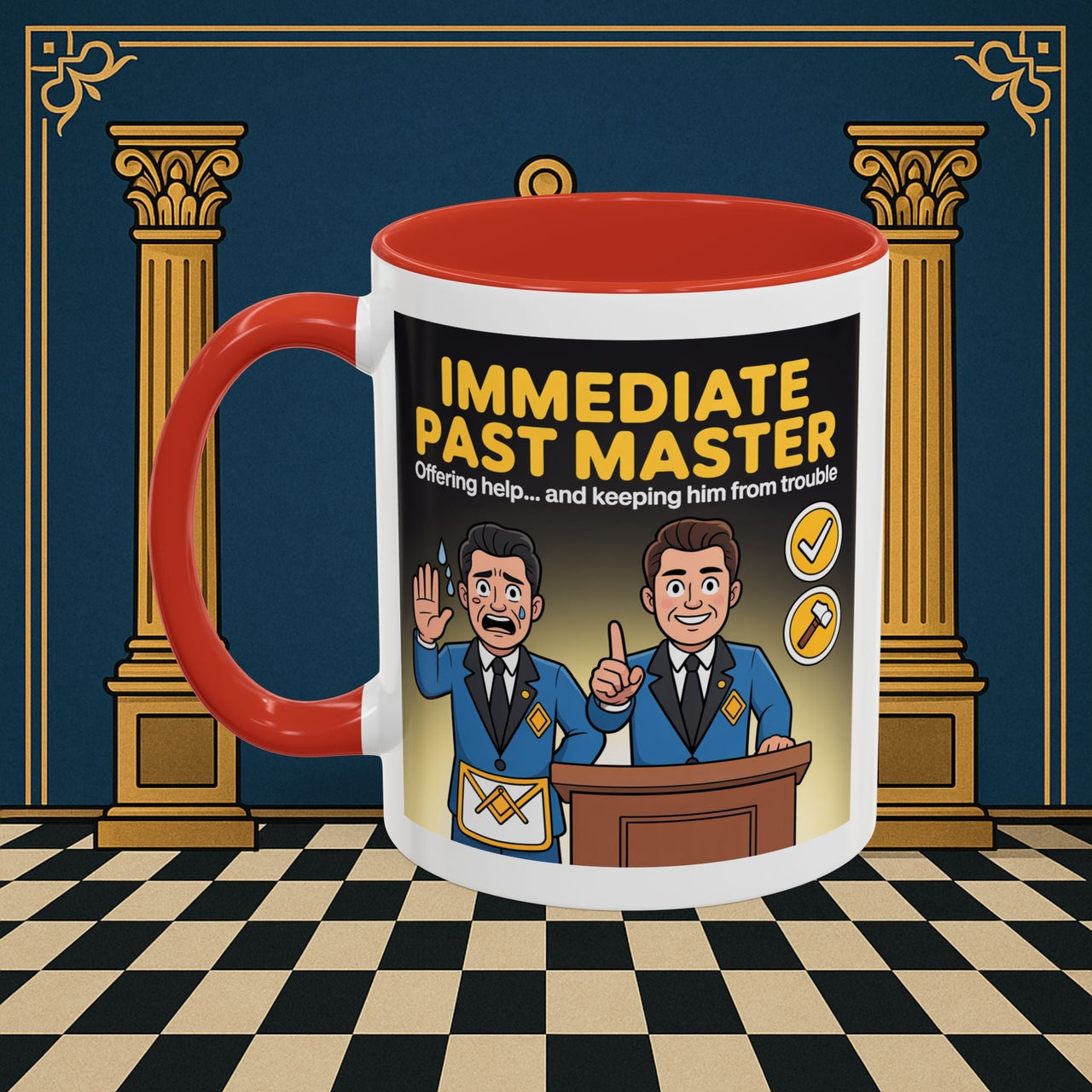 Premium Ready to Go Freemason Design | Accent Coloured 11oz Mug | Masonic Mentorship | Immediate Past Master - Masonic Mugs