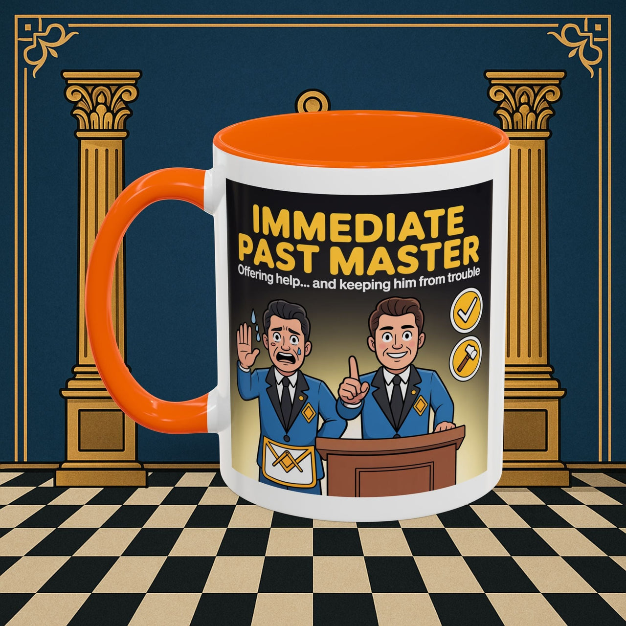 Premium Ready to Go Freemason Design | Accent Coloured 11oz Mug | Masonic Mentorship | Immediate Past Master - Masonic Mugs