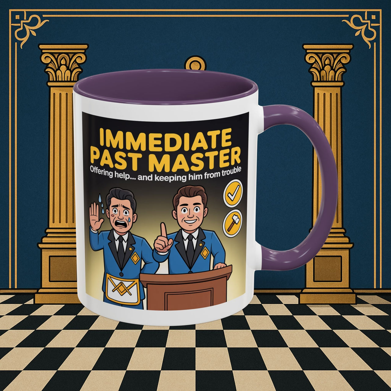 Premium Ready to Go Freemason Design | Accent Coloured 11oz Mug | Masonic Mentorship | Immediate Past Master - Masonic Mugs