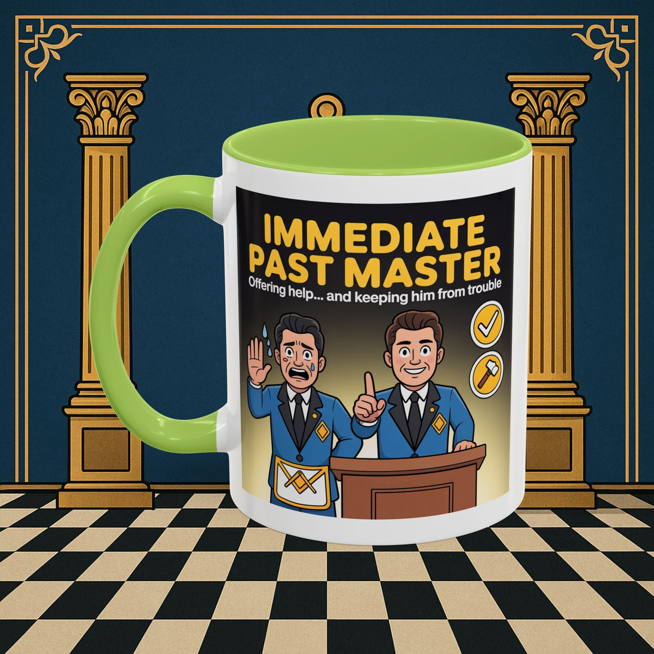 Premium Ready to Go Freemason Design | Accent Coloured 11oz Mug | Masonic Mentorship | Immediate Past Master - Masonic Mugs