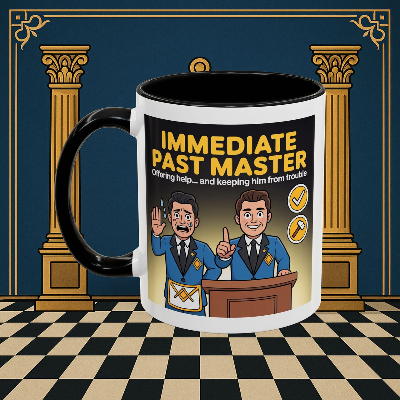 Premium Ready to Go Freemason Design | Accent Coloured 11oz Mug | Masonic Mentorship | Immediate Past Master - Masonic Mugs