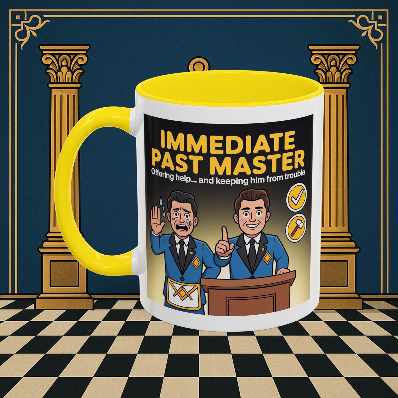 Premium Ready to Go Freemason Design | Accent Coloured 11oz Mug | Masonic Mentorship | Immediate Past Master - Masonic Mugs