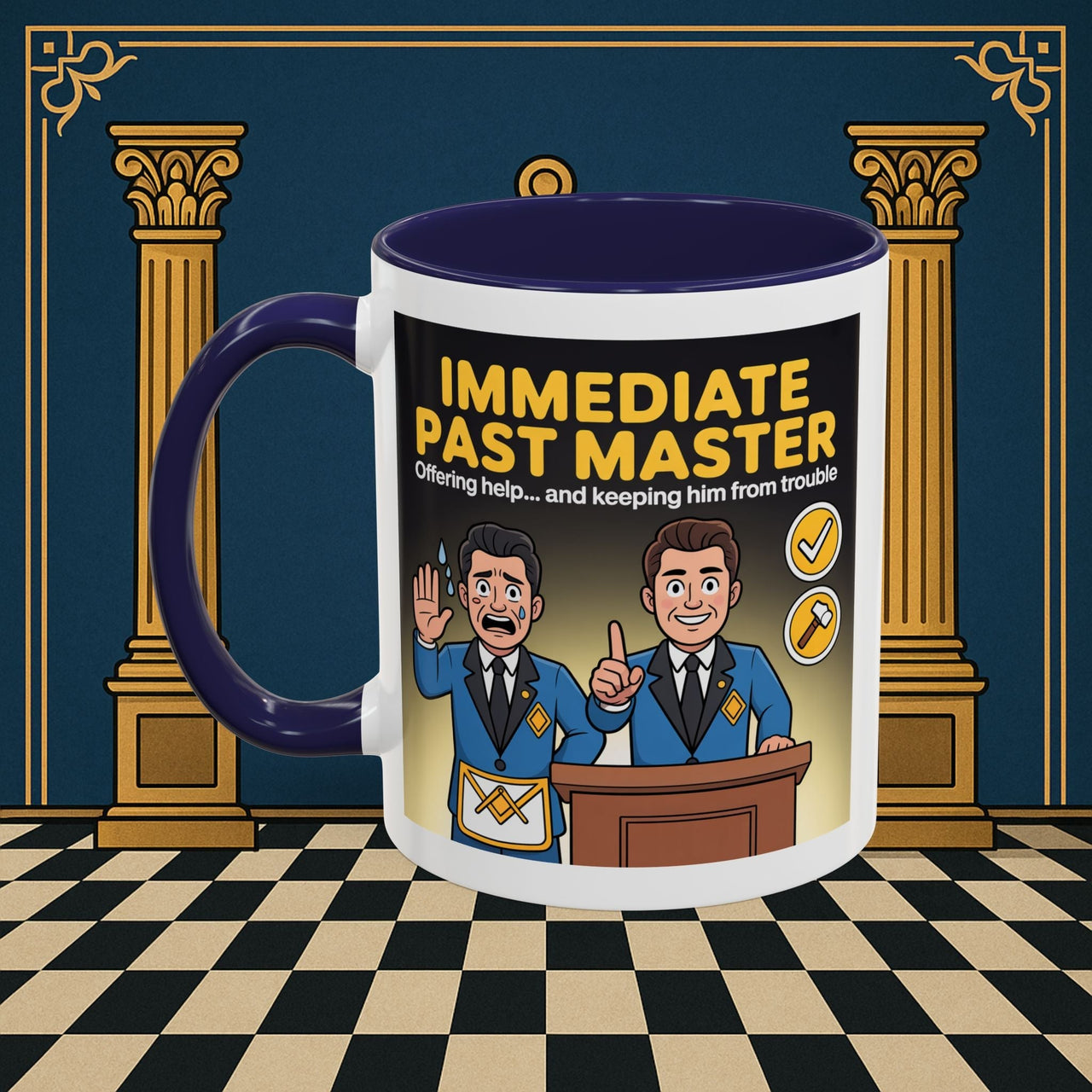 Premium Ready to Go Freemason Design | Accent Coloured 11oz Mug | Masonic Mentorship | Immediate Past Master - Masonic Mugs