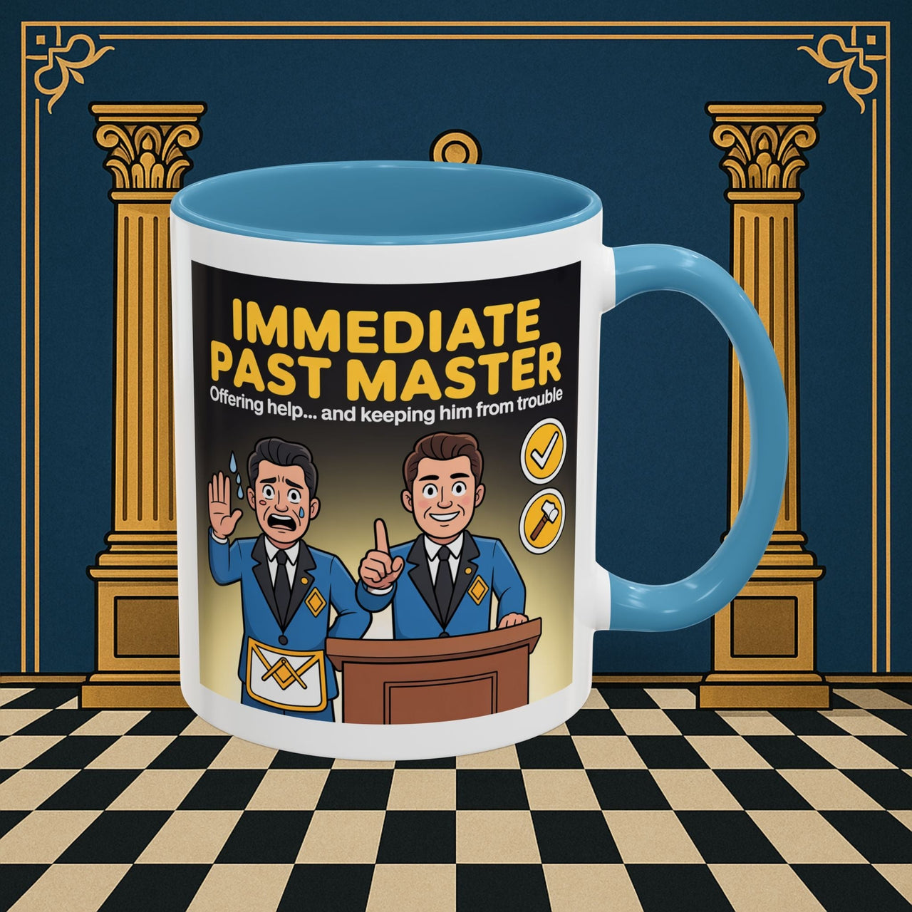 Premium Ready to Go Freemason Design | Accent Coloured 11oz Mug | Masonic Mentorship | Immediate Past Master - Masonic Mugs