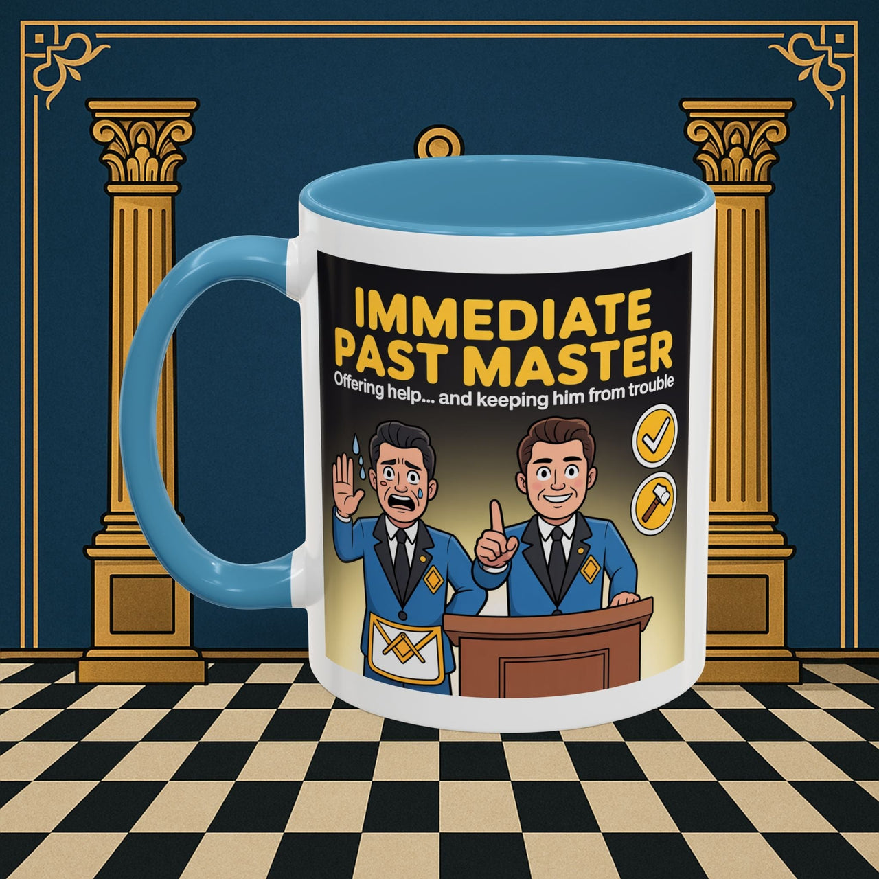 Premium Ready to Go Freemason Design | Accent Coloured 11oz Mug | Masonic Mentorship | Immediate Past Master - Masonic Mugs