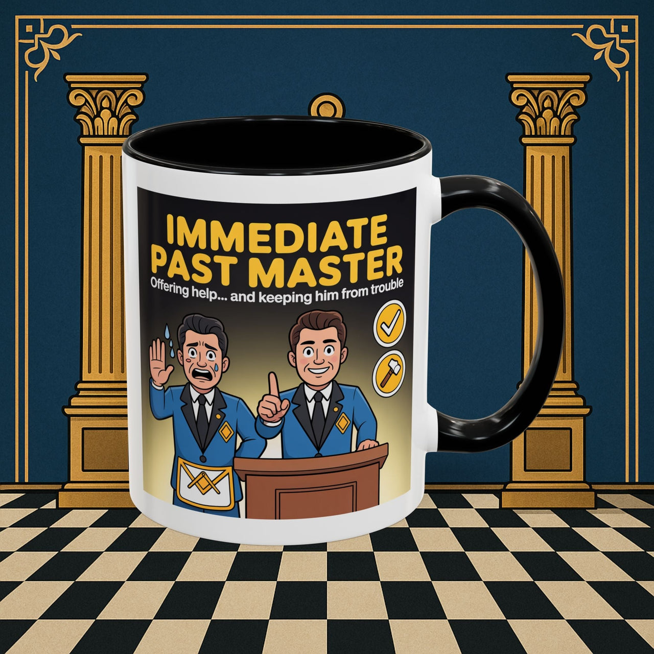 Premium Ready to Go Freemason Design | Accent Coloured 11oz Mug | Masonic Mentorship | Immediate Past Master - Masonic Mugs