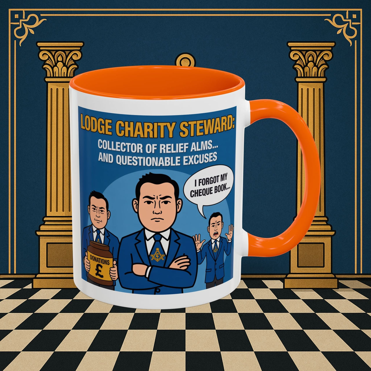 Premium Ready to Go Freemason Design | Accent Coloured 11oz Mug | The Donation Dodgers | Charity Steward - Masonic Mugs