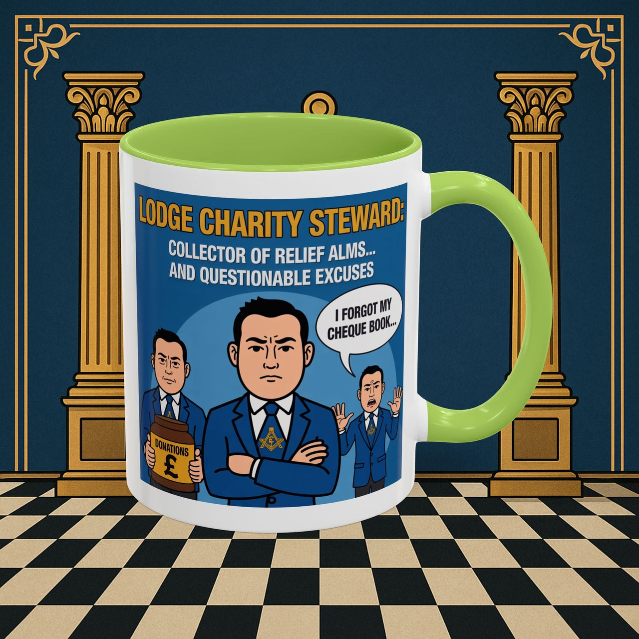 Premium Ready to Go Freemason Design | Accent Coloured 11oz Mug | The Donation Dodgers | Charity Steward - Masonic Mugs