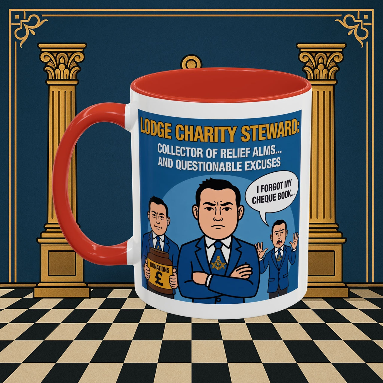 Premium Ready to Go Freemason Design | Accent Coloured 11oz Mug | The Donation Dodgers | Charity Steward - Masonic Mugs