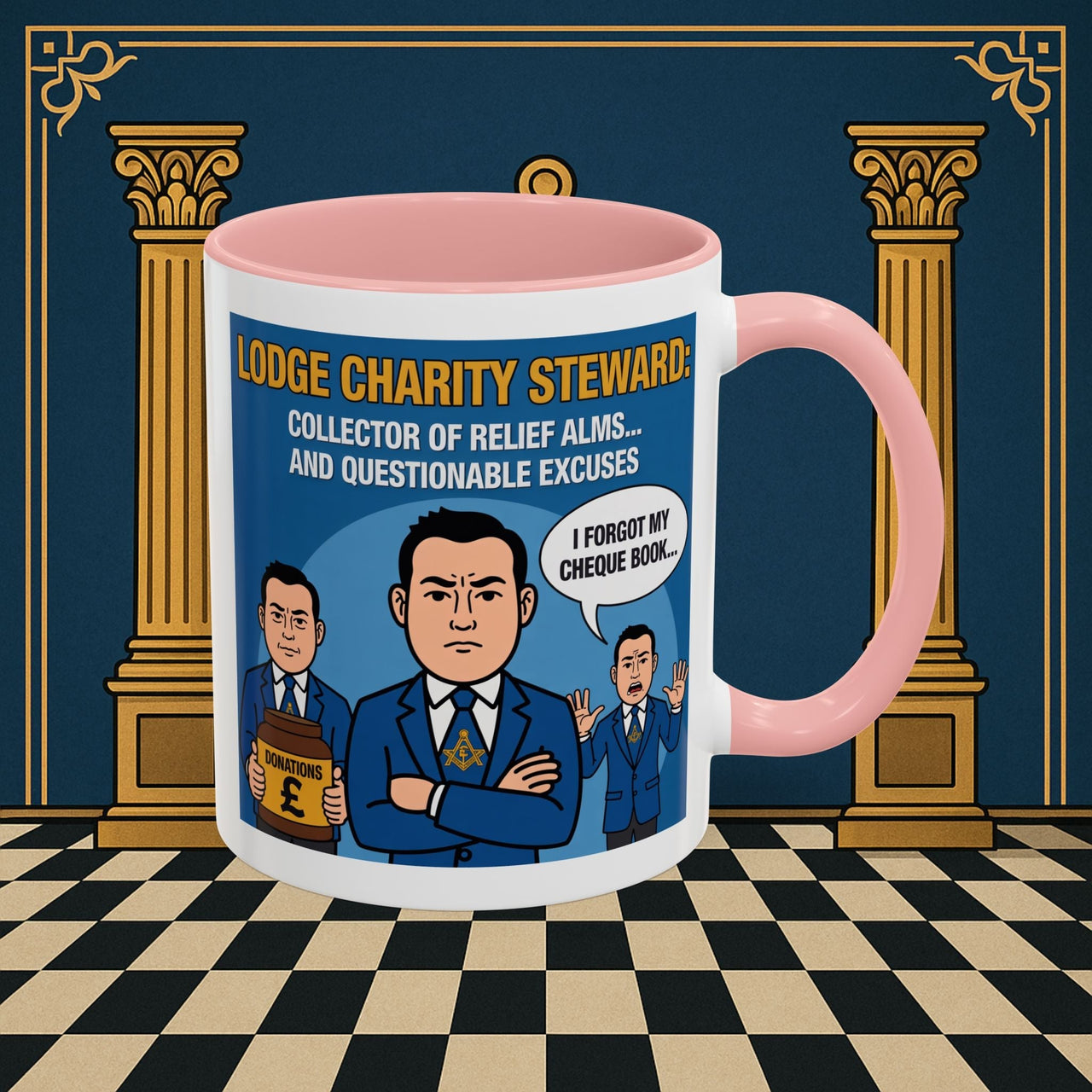 Premium Ready to Go Freemason Design | Accent Coloured 11oz Mug | The Donation Dodgers | Charity Steward - Masonic Mugs