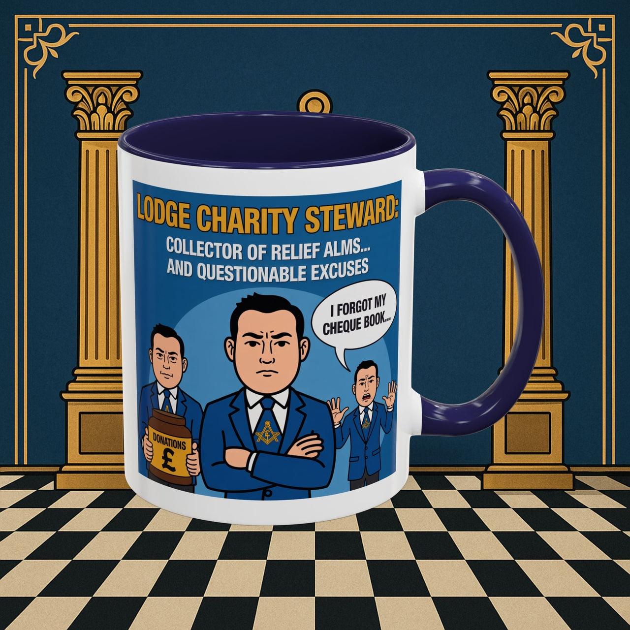 Premium Ready to Go Freemason Design | Accent Coloured 11oz Mug | The Donation Dodgers | Charity Steward - Masonic Mugs