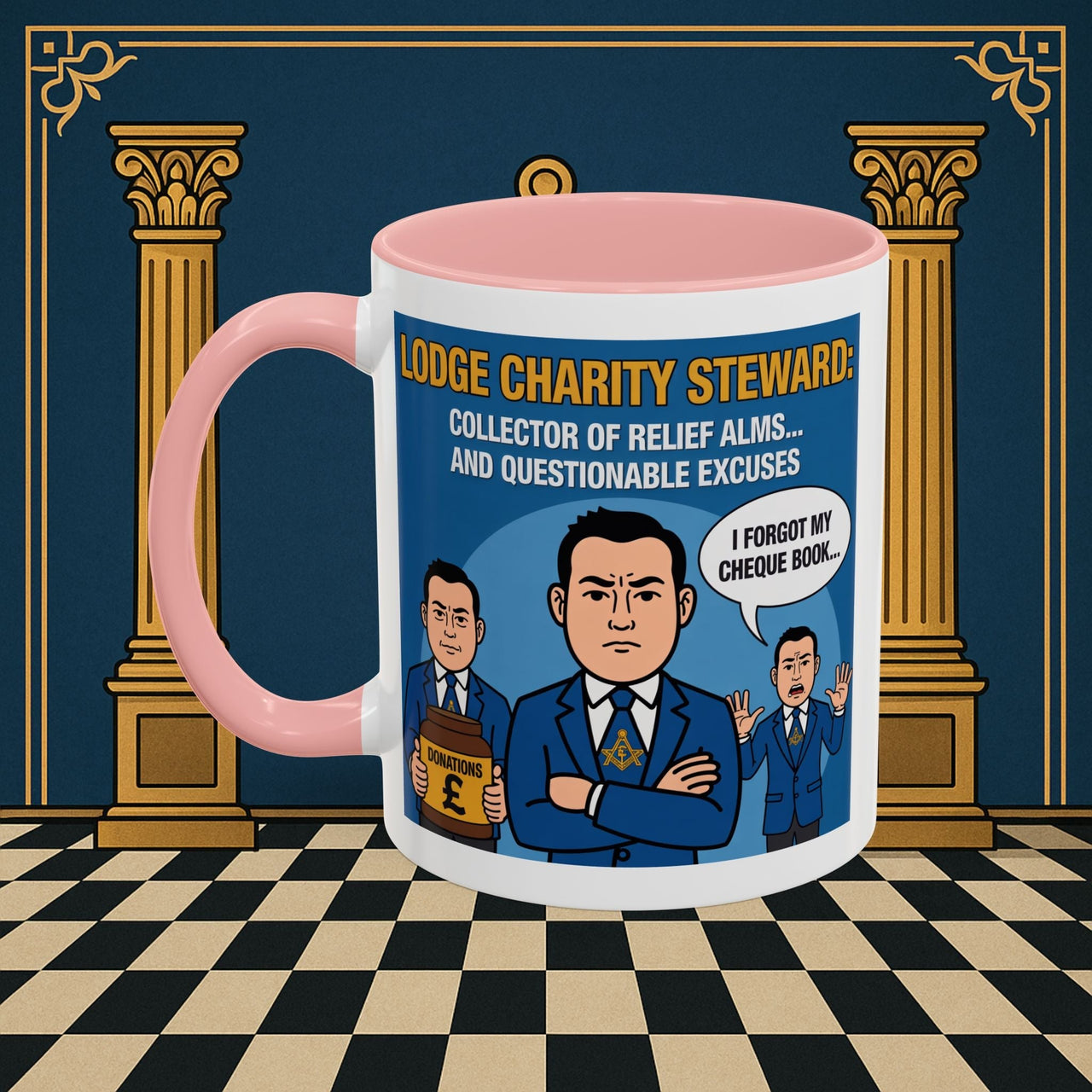 Premium Ready to Go Freemason Design | Accent Coloured 11oz Mug | The Donation Dodgers | Charity Steward - Masonic Mugs