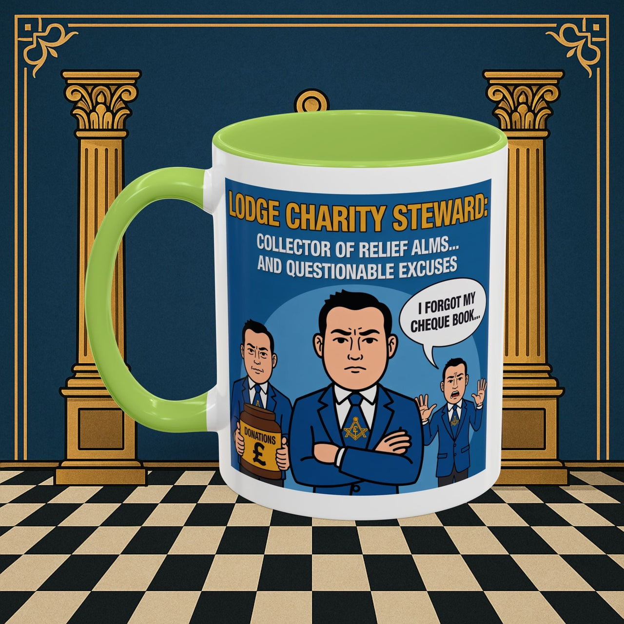 Premium Ready to Go Freemason Design | Accent Coloured 11oz Mug | The Donation Dodgers | Charity Steward - Masonic Mugs