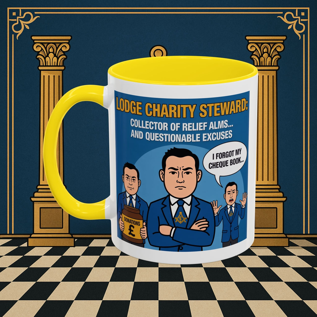 Premium Ready to Go Freemason Design | Accent Coloured 11oz Mug | The Donation Dodgers | Charity Steward - Masonic Mugs