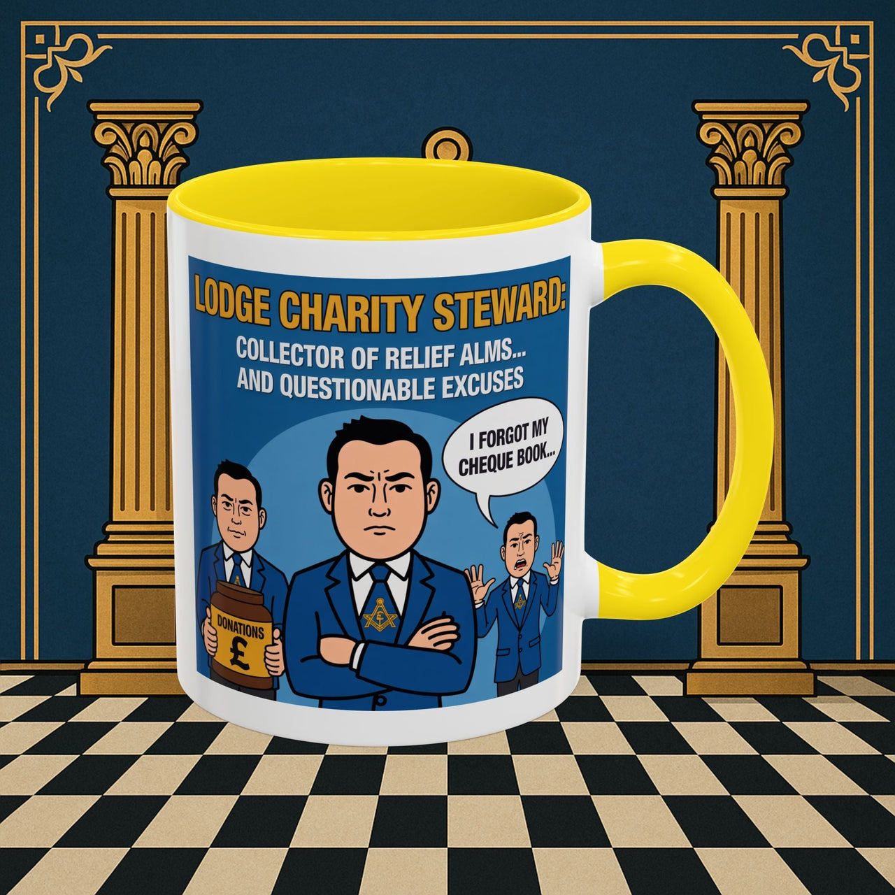 Premium Ready to Go Freemason Design | Accent Coloured 11oz Mug | The Donation Dodgers | Charity Steward - Masonic Mugs