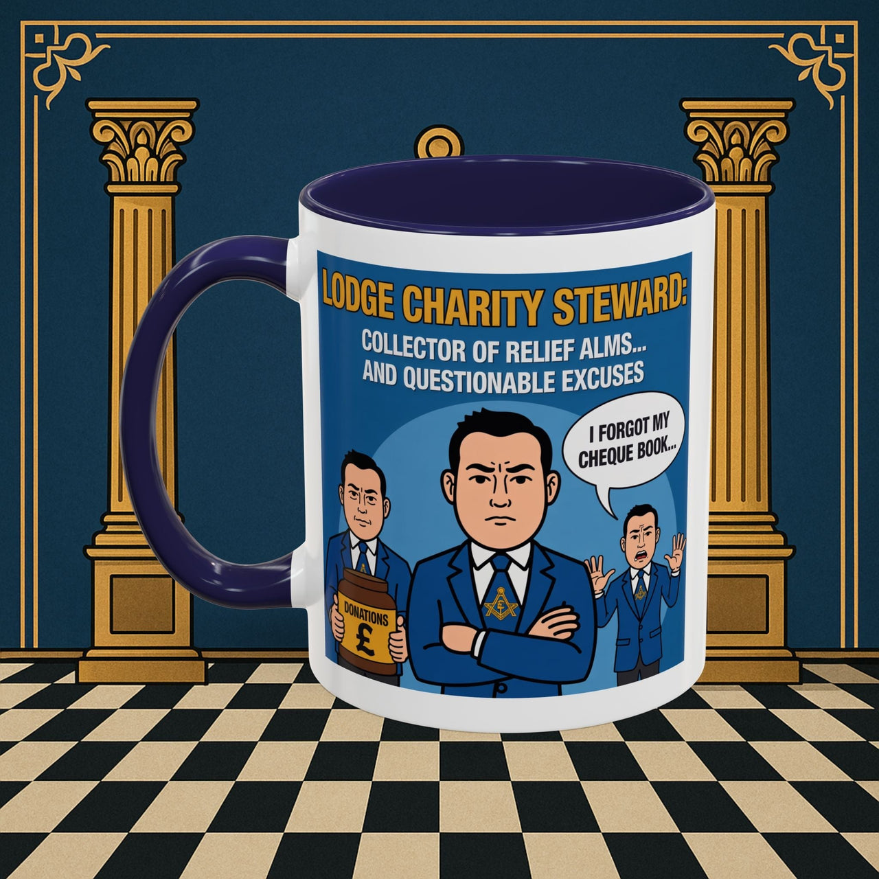 Premium Ready to Go Freemason Design | Accent Coloured 11oz Mug | The Donation Dodgers | Charity Steward - Masonic Mugs