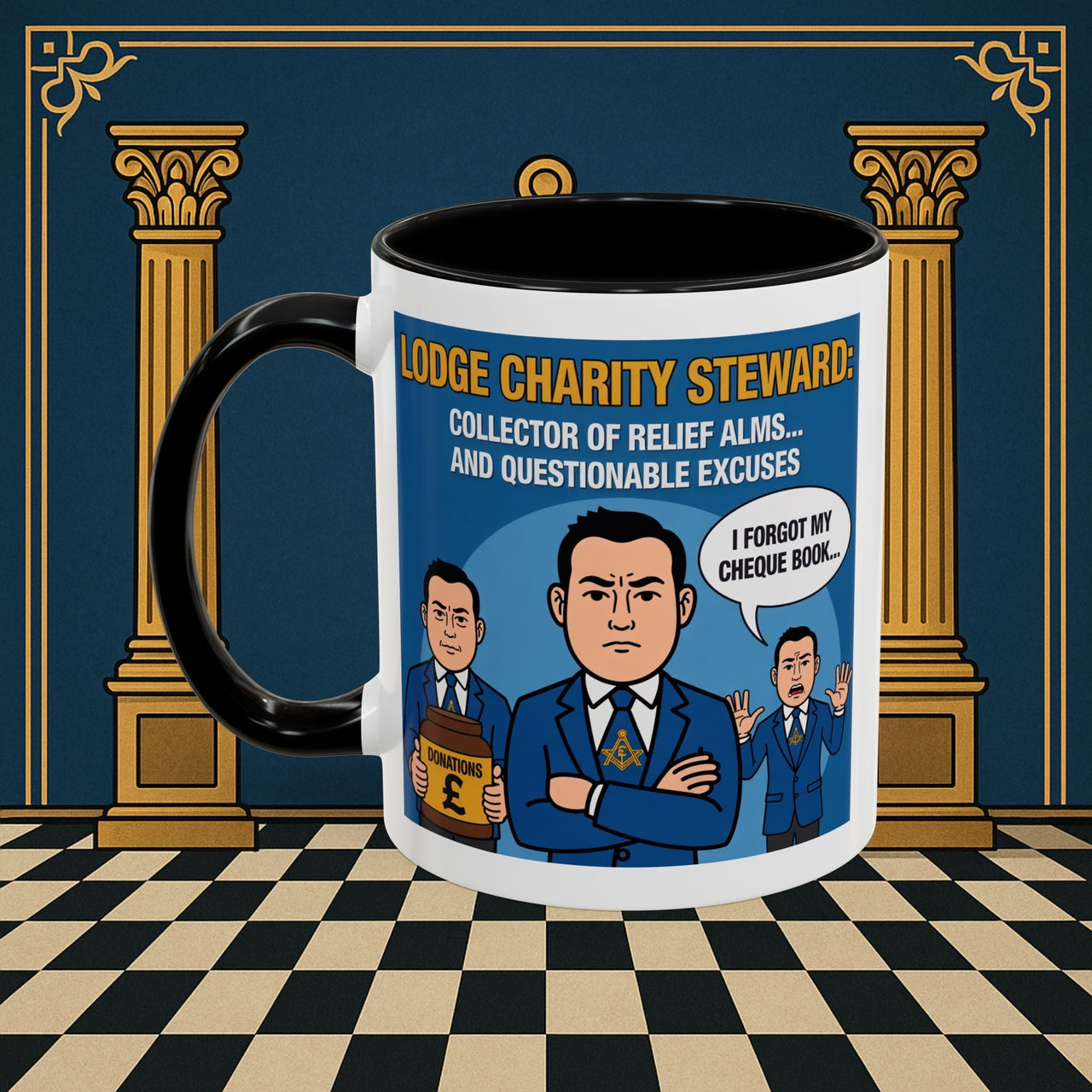 Premium Ready to Go Freemason Design | Accent Coloured 11oz Mug | The Donation Dodgers | Charity Steward - Masonic Mugs